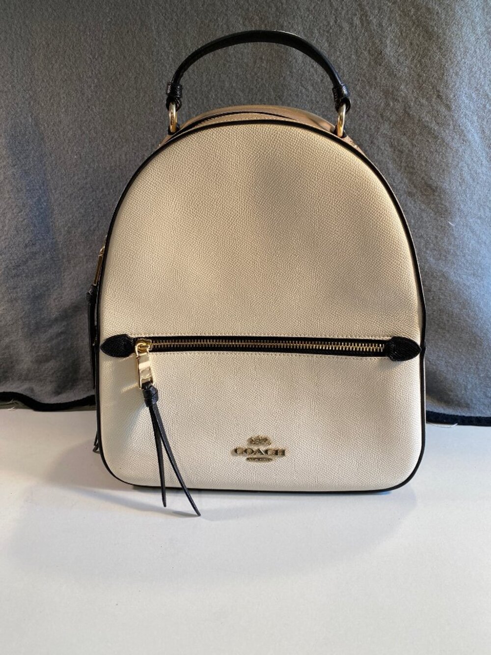 Coach Jordyn Colorblock Leather Backpack Cream Tan Black Gold Hardware L1921-166